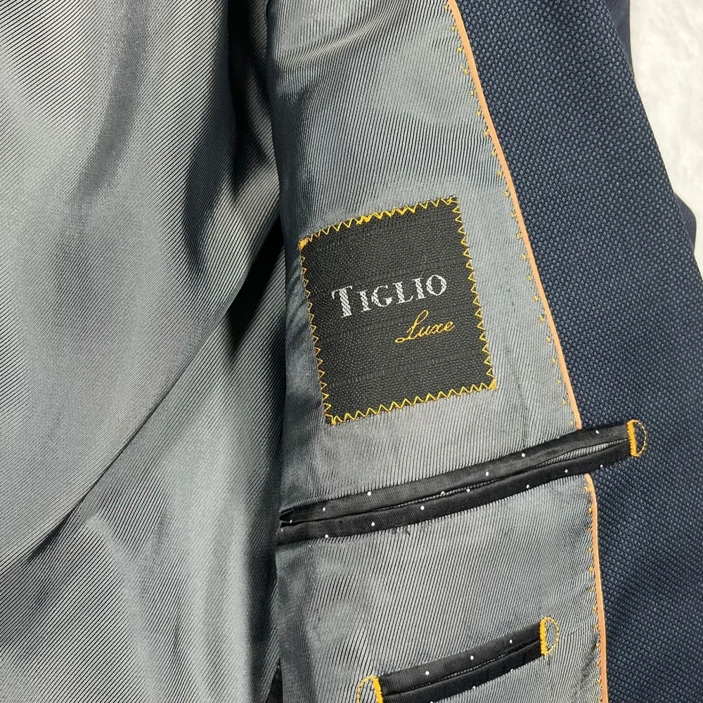 Tiglio Luxe Novello Italian Wool Blazer Suit Jacket Men 38R Navy Birdseye *Flaw - Picture 6 of 16